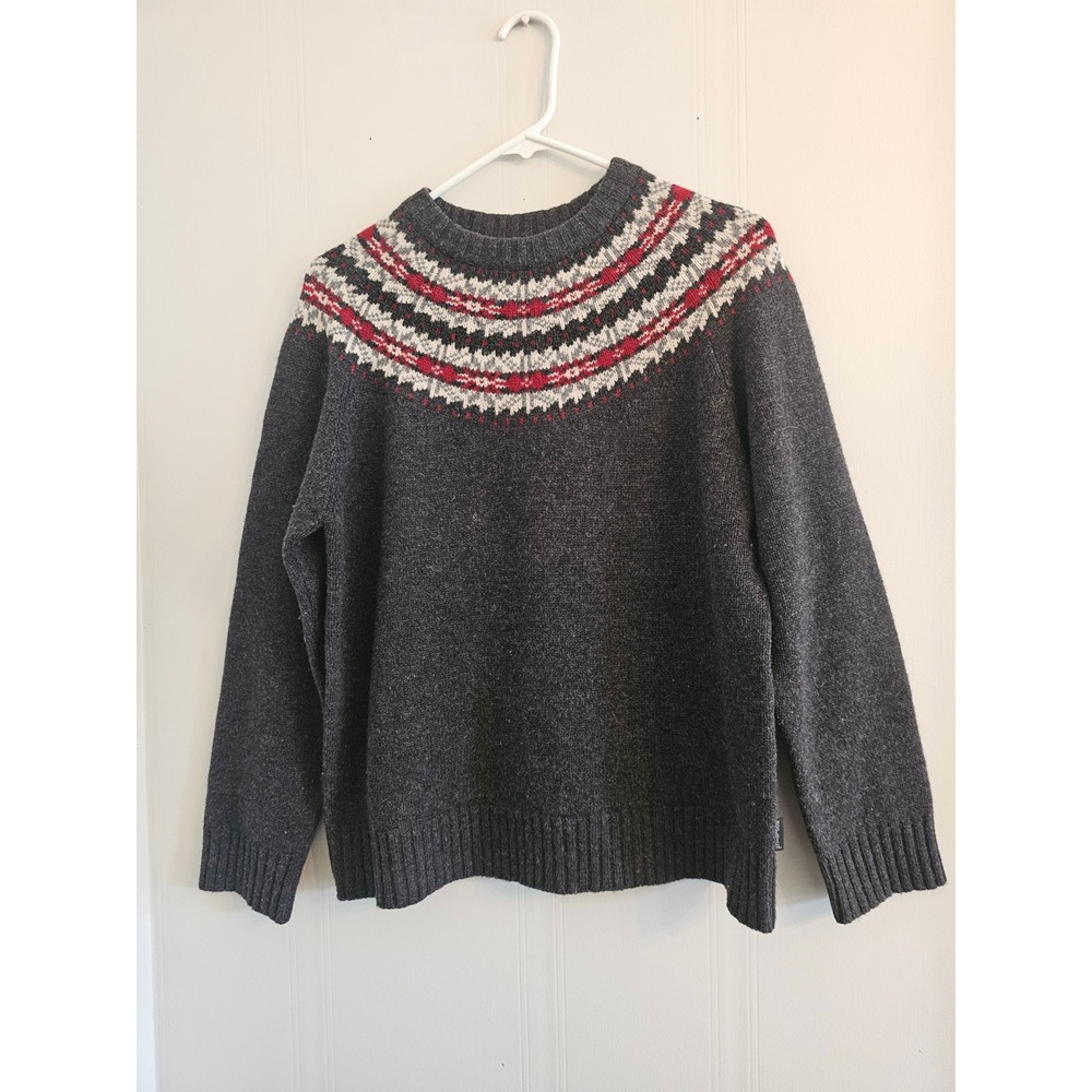 Woolrich Womens Onyx Heather Fair Isle Lambswool Sweater Large 9235 Grey‎ Red